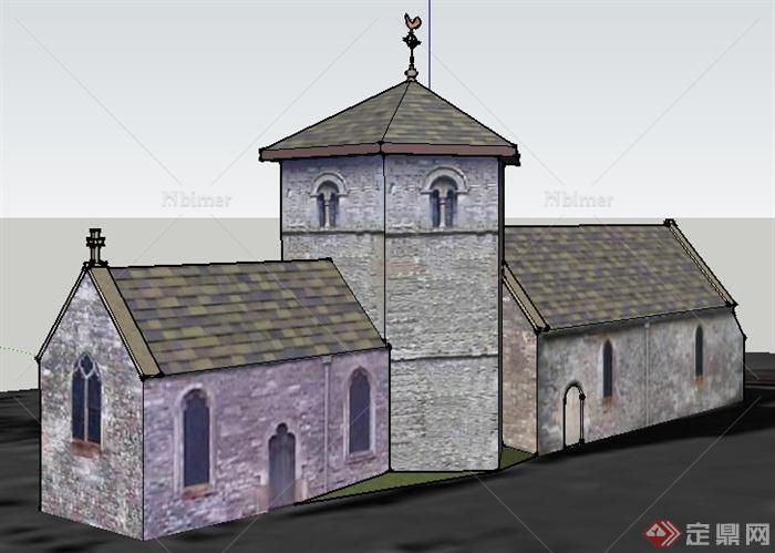 一栋欧式风格老教堂建筑设计SU模型