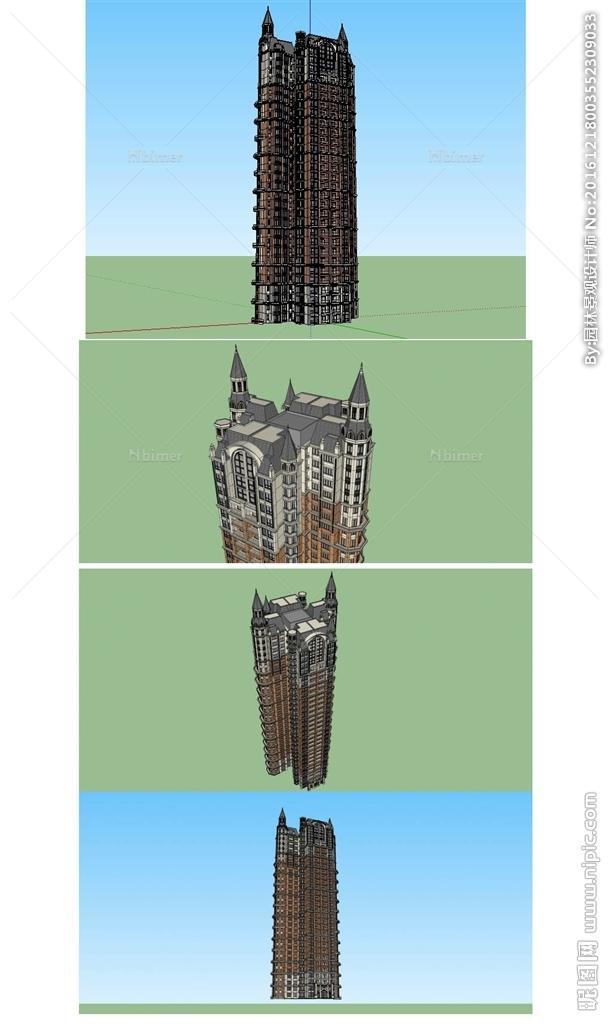 英伦高层住宅建筑草图大师模型图片