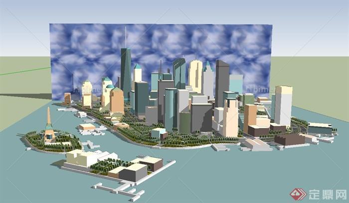 现代某滨海小城市建筑规划设计SU模型