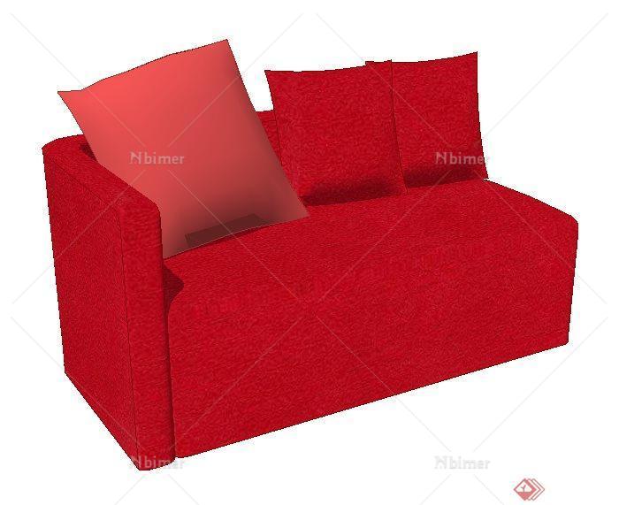 简约风红色沙发设计su模型[原创]