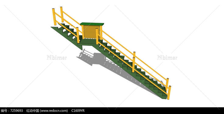 黄绿色楼梯su模型