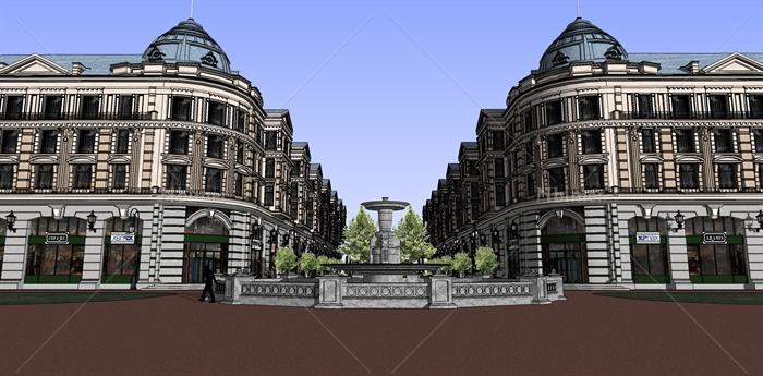 某地欧式商业街整体建筑景观设计su模型[原创]