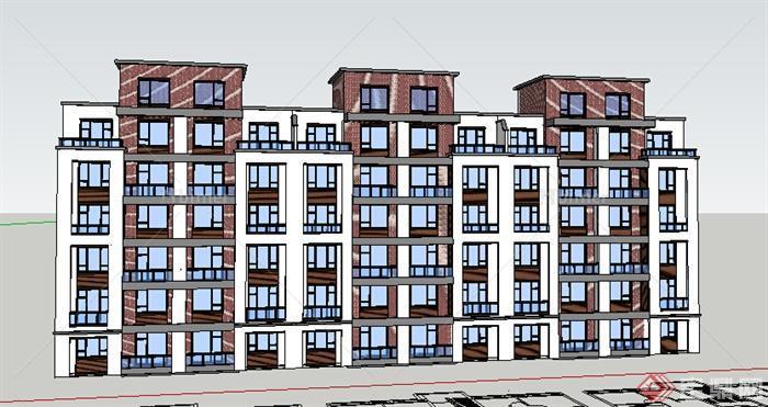 某现代多层住宅建筑设计方案SU模型3