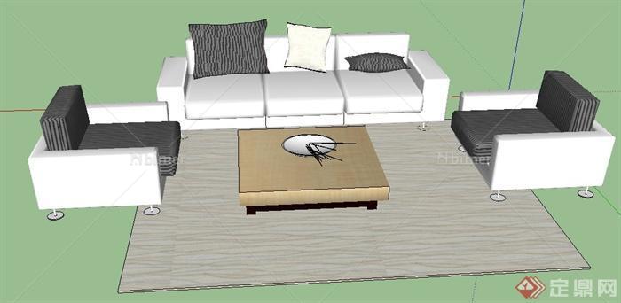 现代简约沙发茶几组合家具su模型