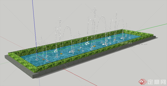 某长方形喷泉水池景观设计SU模型素材