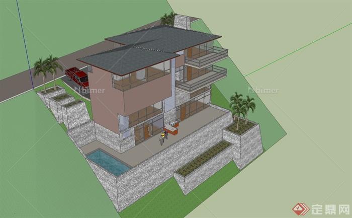 某美式山地别墅建筑设计SU模型