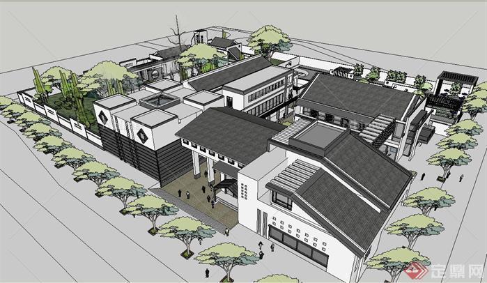 新中式古建园林会所SU精致设计模型