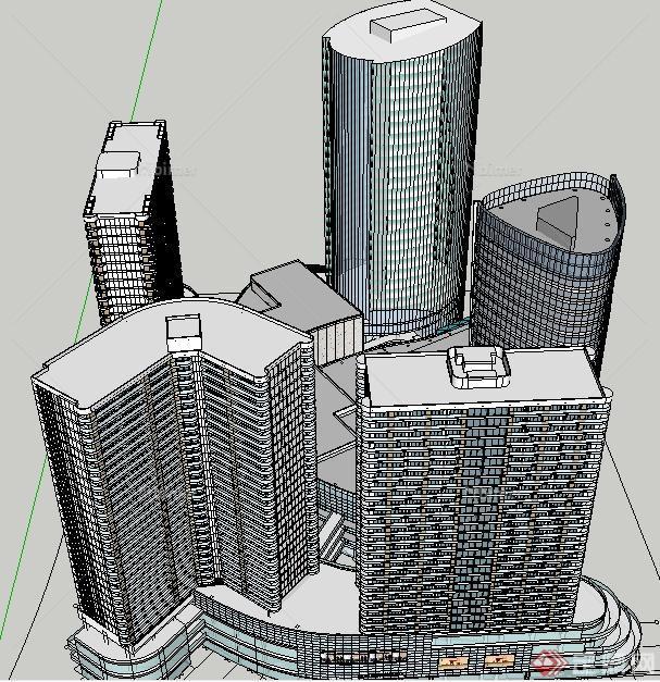 某现代腹地国际商务中心建筑设计SU模型