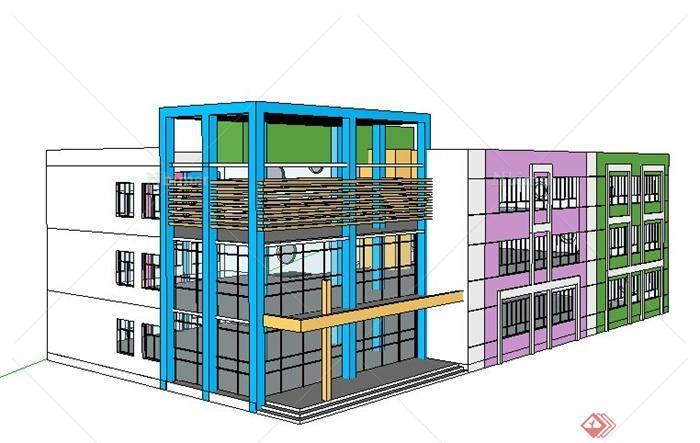 现代风格3层幼儿园建筑设计su模型