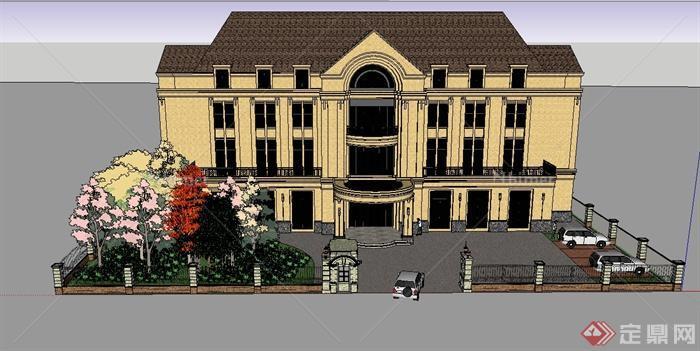 某欧式风格详细厂房大门和办公楼建筑设计su模型