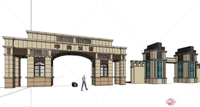 某住宅区大门景观设计SketchUp(SU)3D模型