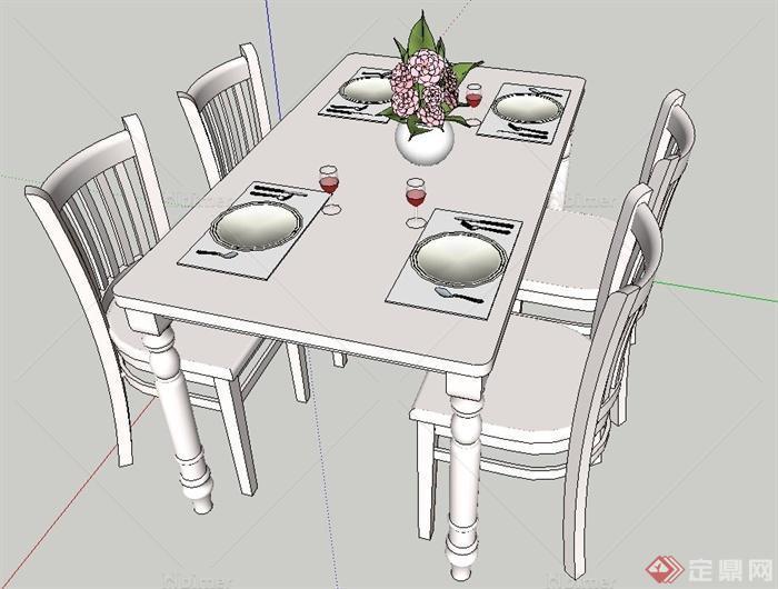 现代室内餐厅四人长方形餐桌椅设计SU模型