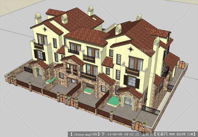 超低价西班牙联排别墅5建筑规划设计方案su模型