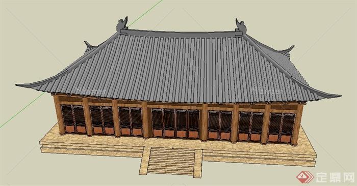 中式风格单层文化古建筑su模型[原创]