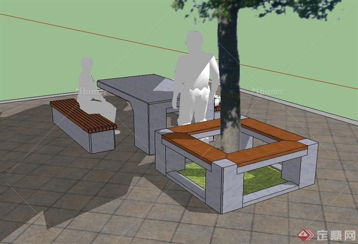 某现代风格休闲桌凳、树池坐凳设计su模型[原创]