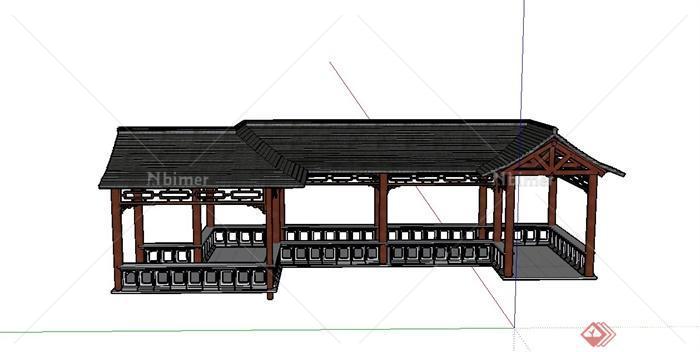 某木质廊亭设计SU模型