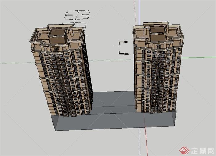 某现代两栋住宅楼设计su模型