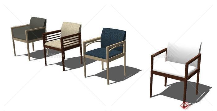 四把木质座椅设计SU模型[原创]