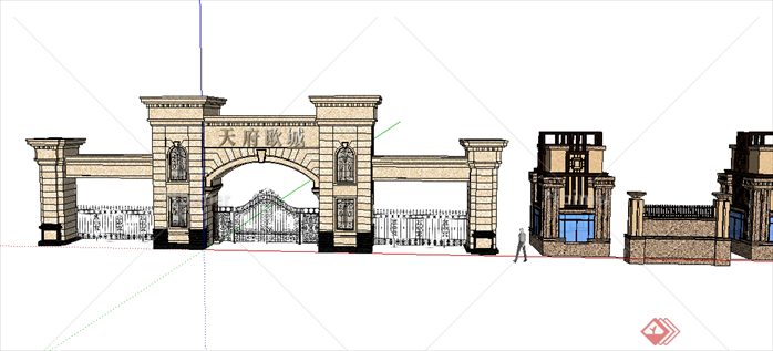 某现代风格园林景观大门设计SU模型素材3