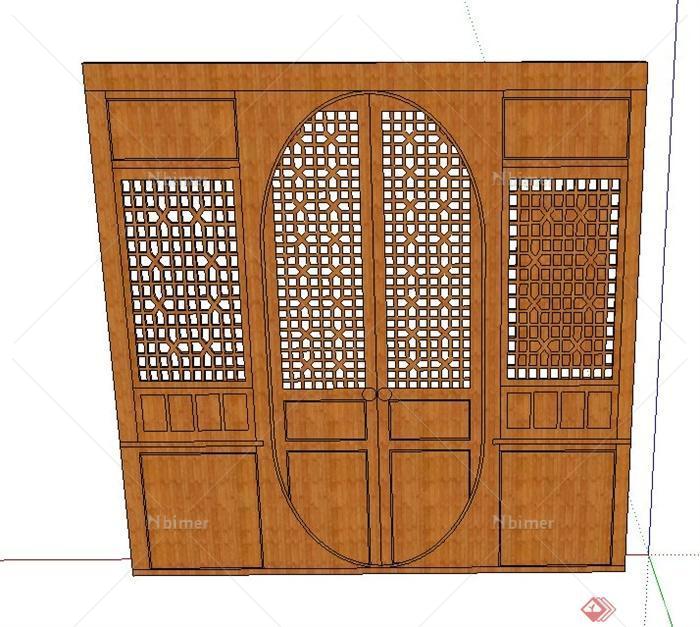 古典中式室内木质门设计SU模型