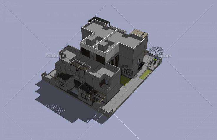 新中式双拼别墅(40317)su模型下载