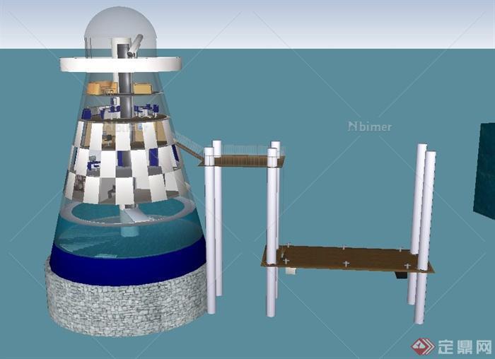 现代某海上多层灯塔设计SU模型