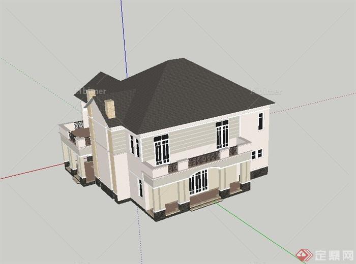 某中式两层别墅住宅建筑设计SU模型