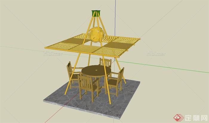 某竹帘结构桌椅设计SU模型