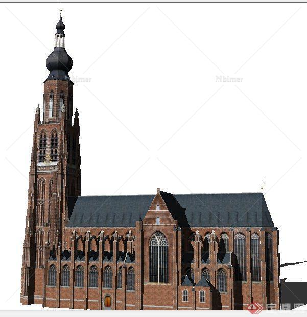 某地英式风格大教堂建筑设计SU模型