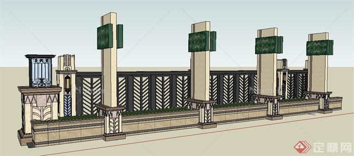 新古典灯柱及镂空围墙su模型