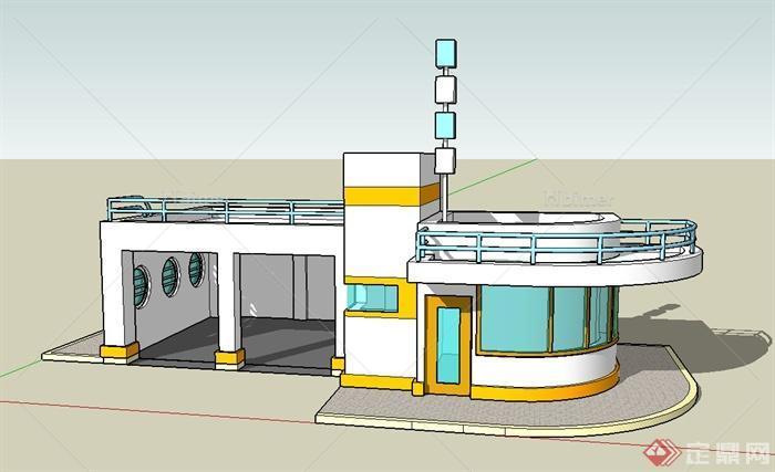 某现代洗车场建筑设计SU模型