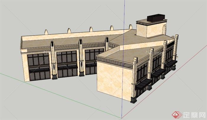 新古典双层商场建筑设计SU模型