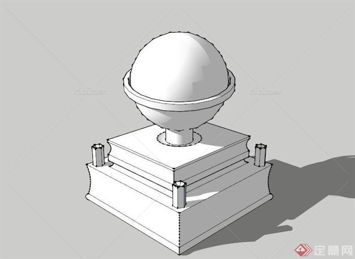 现代中式石材球状雕塑SU模型[原创]
