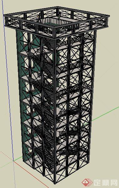 某多层钢架训练塔楼su模型