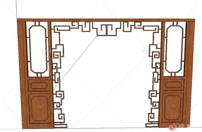 室内木质门廊屏风隔断设计SU模型