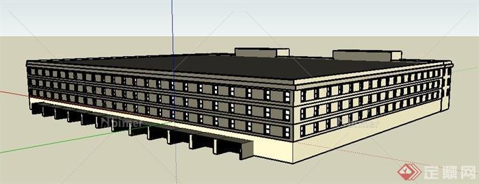 现代三层市政厅办公楼建筑设计su模型