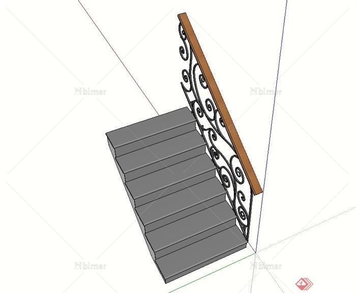 欧式风格铁艺栏杆楼梯设计su模型[原创]