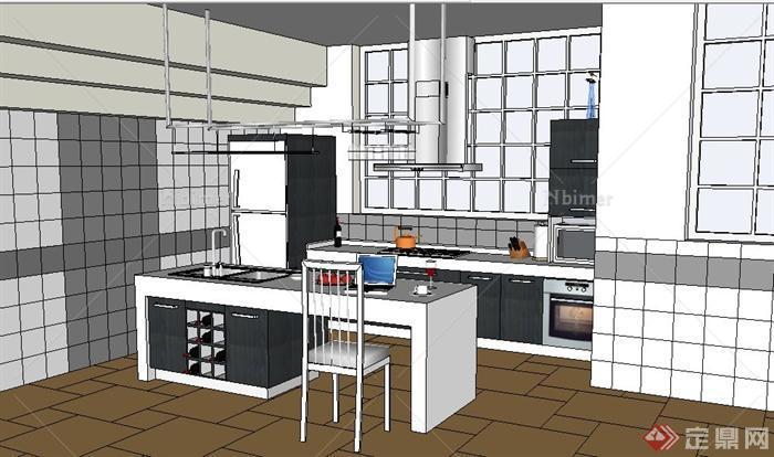 简约现代厨房室内设计su模型