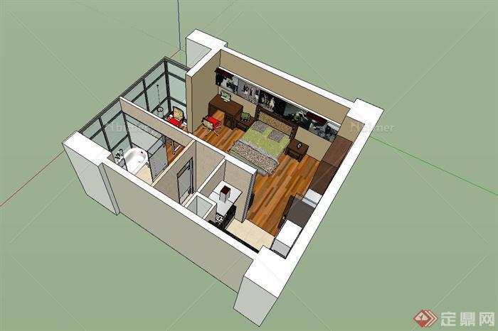 现代单身公寓住宅室内设计su模型