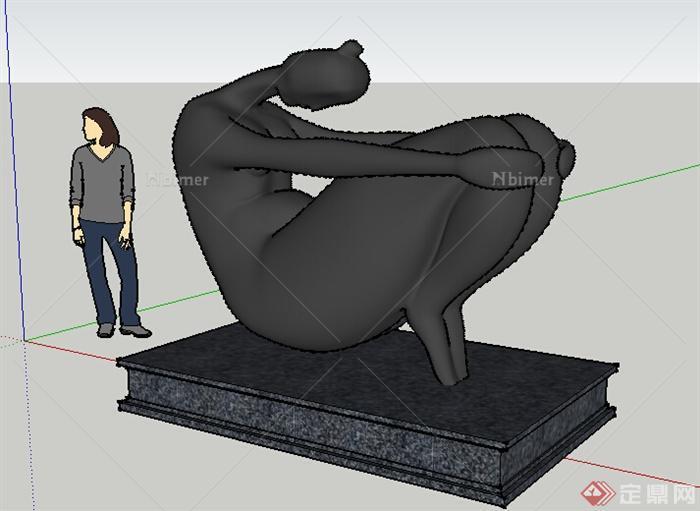 现代风格黑色带基座人物雕塑小品设计SU模型