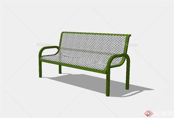 现代户外绿色长条靠椅设计su模型[原创]