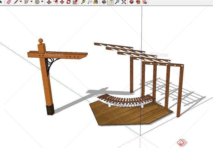 现代风格木花架廊架设计SU模型[原创]