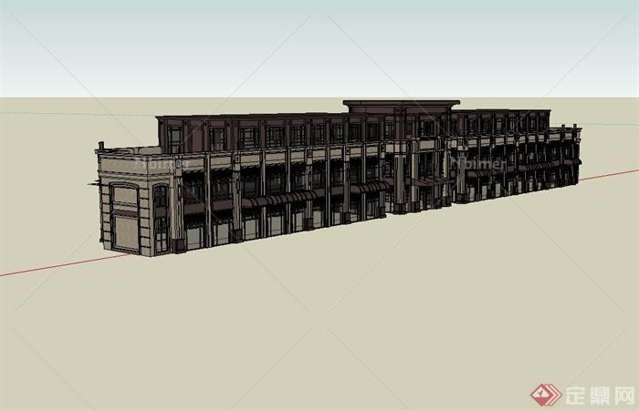 三层新古典风格商业建筑楼设计SU模型[原创]