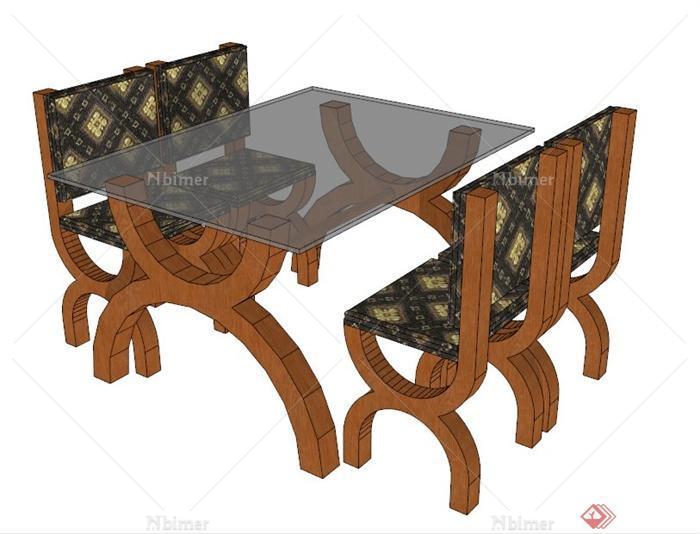 现代简约4人座餐桌椅组合su模型