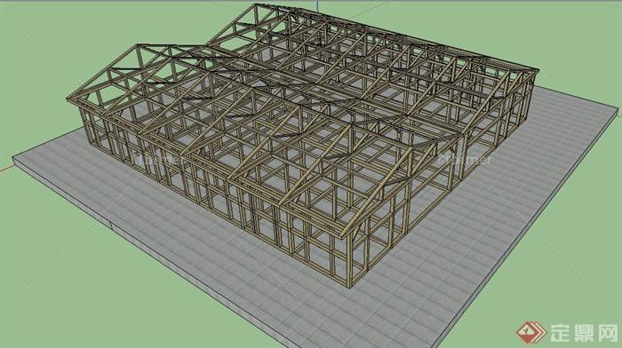 某建筑木框架su模型