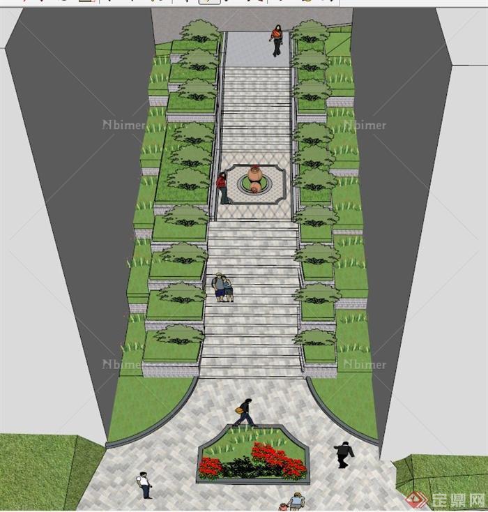 山地小区楼间台阶景观设计SU模型