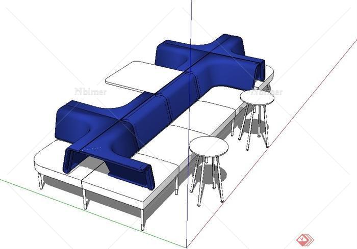 某现代风格室内办公空间沙发桌设计SU模型[原创]
