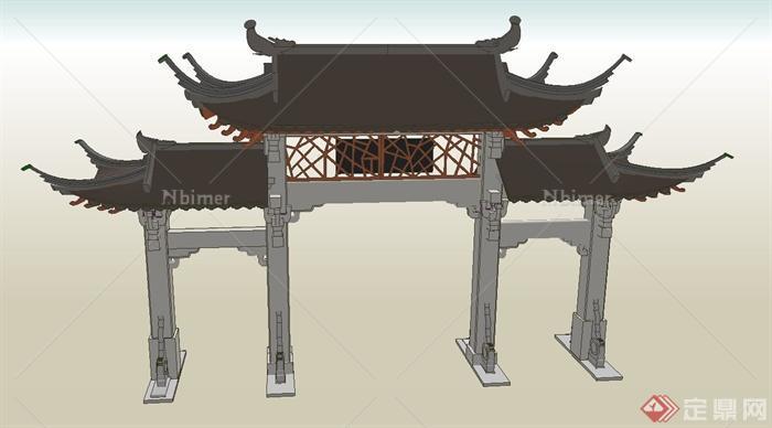 古典中式公园景观牌坊设计SU模型