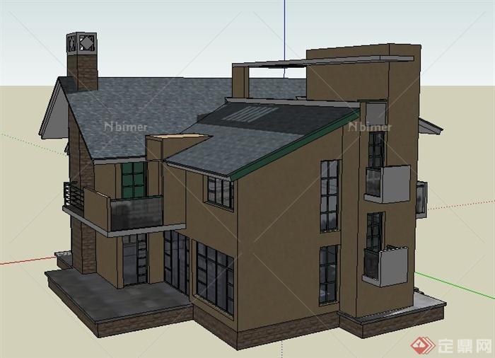 现代简约双层别墅住宅建筑设计su模型