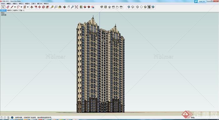 现代风格独栋高层住宅单元楼建筑设计SU模型